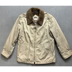 Vintage Mens Mighty Mac Beige Jacket Faux Fur Lined Collar Size 42